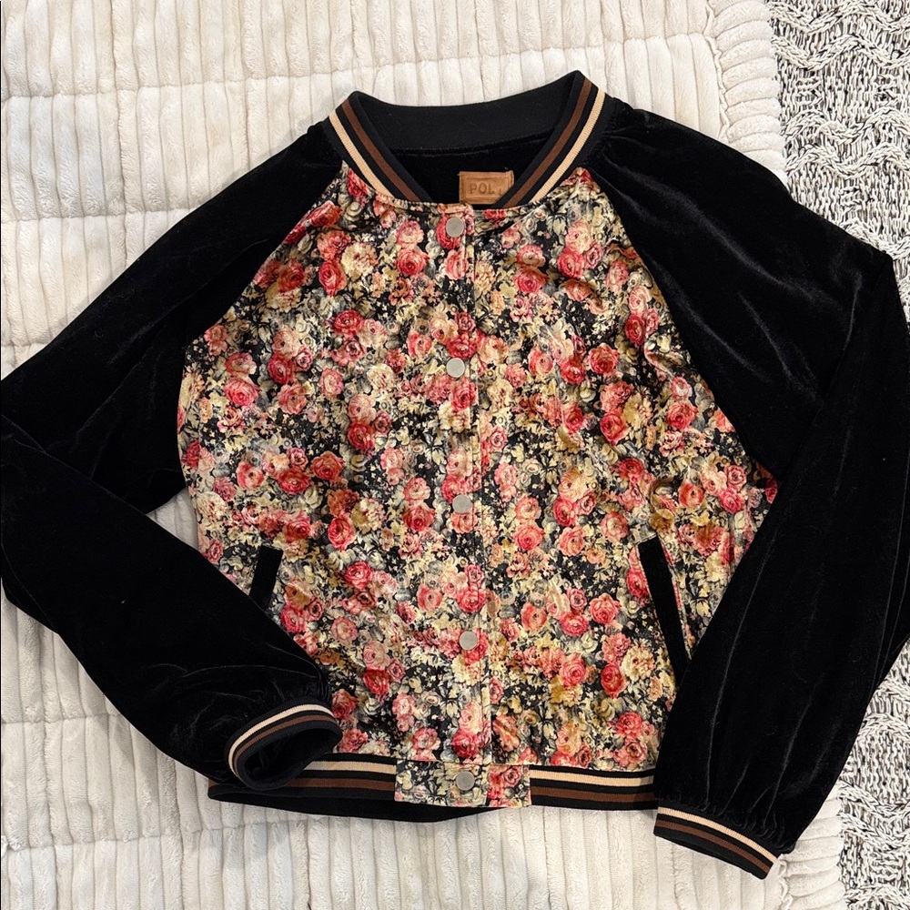 POL Floral Velvet Bomber Jacket